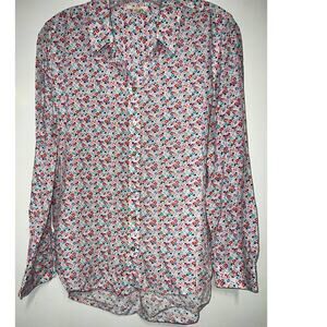 Jane and Delancey Ditzy Floral High Low Shirt Button Up Roll Tab Sleeves L